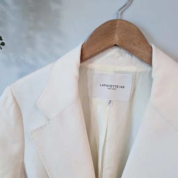 Lafayette 148 New York Kettson Cream Belted Suit Jacket Size 10 - Picture 4 of 14